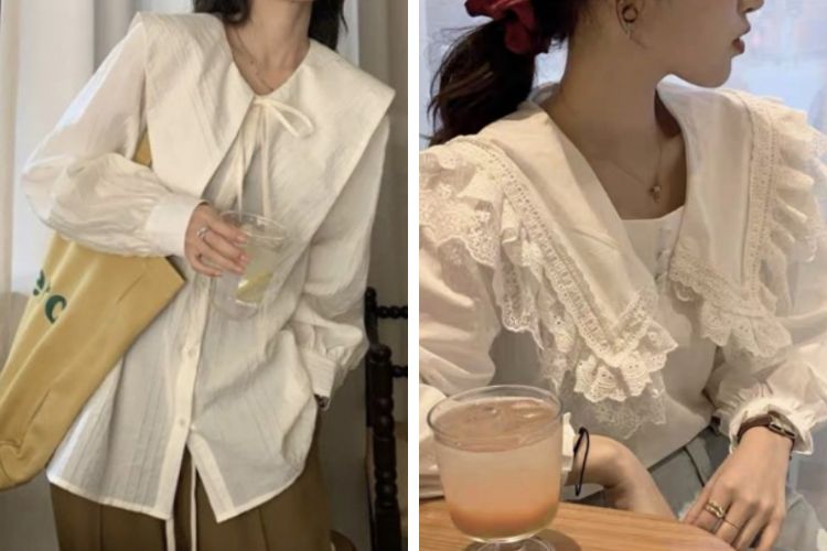 Áo sơ mi vải voan cổ thủy thủ ao so mi vai voan co thuy thu